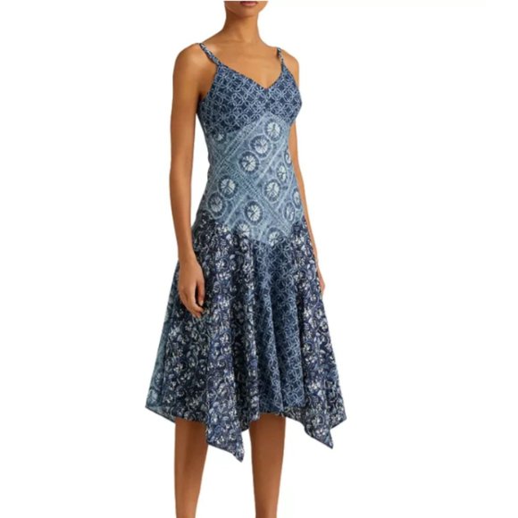 Ralph Lauren Black Label Dresses & Skirts - NWT LAUREN RALPH LAUREN PETITE LINEN BLUE PATCHWORK HANDKERCHIEF HEM DRESS 6P